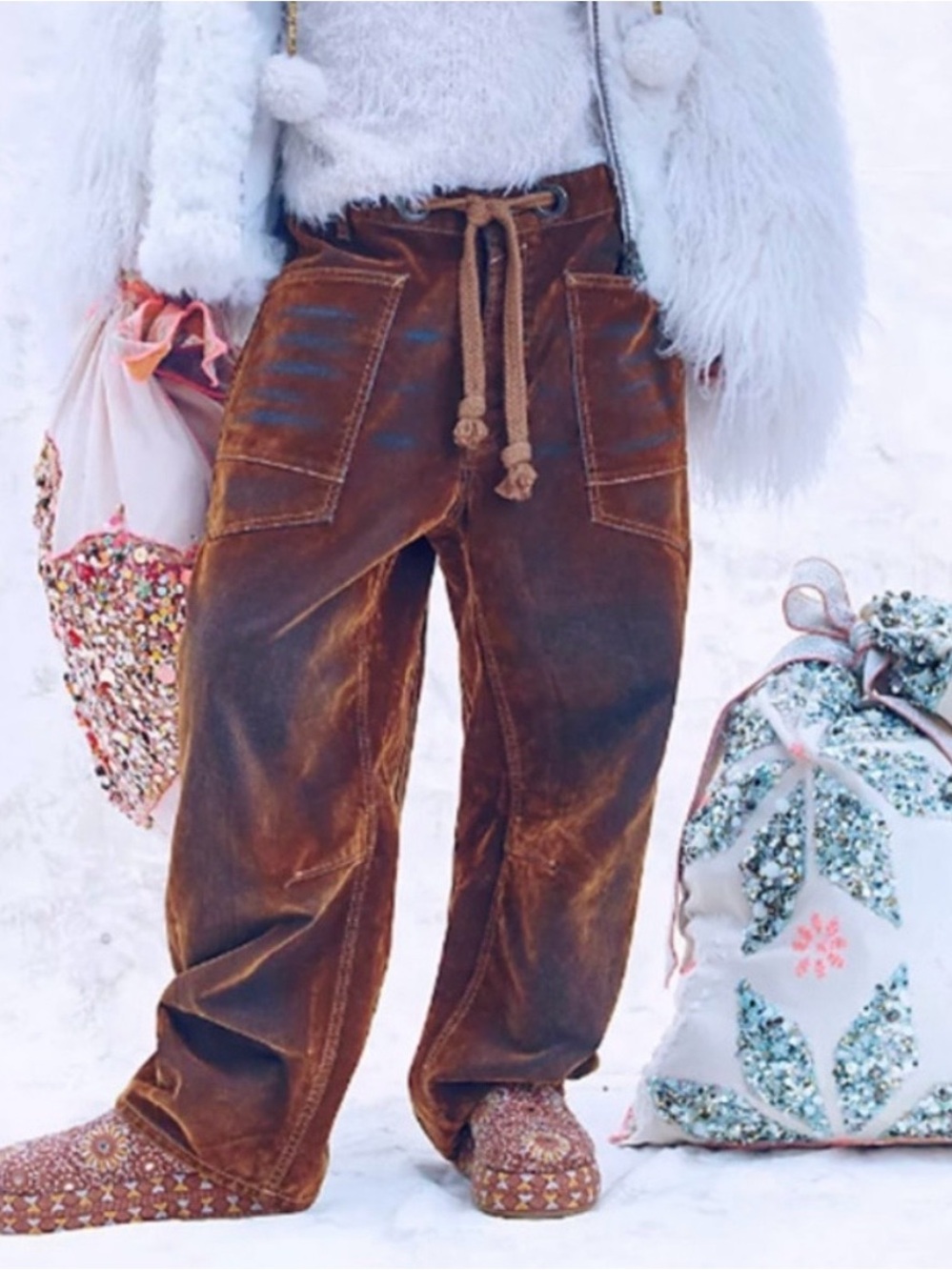 Free People Moxie Low Slung Pull On Barrel Jeans - Rust - Size 28